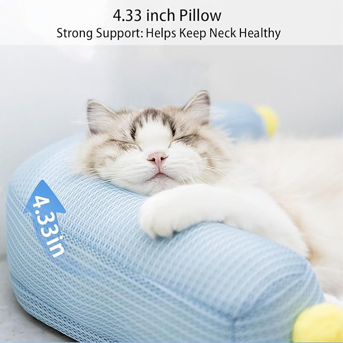 Summer Cooling Cat Bed-Cooling Cat Mat with 4.33inch Pillow for Kittens & Cats, Machine-Washable Cushion Calming Bed for Persian, Siamese, Small Pets (Blue-21"x15"x4")
