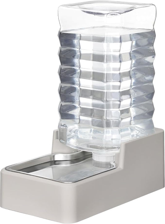 RIZZARI Stainless Steel Pet Water Feeder: 9L Automatic Leak-Proof Gravity Dispenser for Cats Dogs Indoor Outdoor Use（Beige Without Filter,9L）