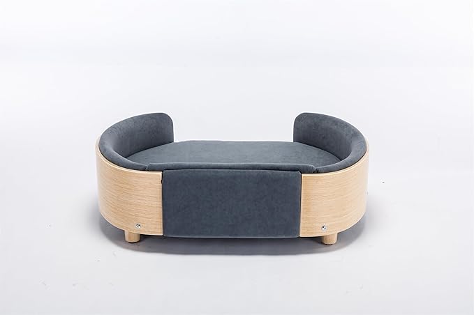 HomSof 30.7" Scandinavian Style Elevated Dog Bed Pet Sofa with Solid Wood Legs and Bent Wood Back,Velvet Cushion,Mid Size,Dark Grey