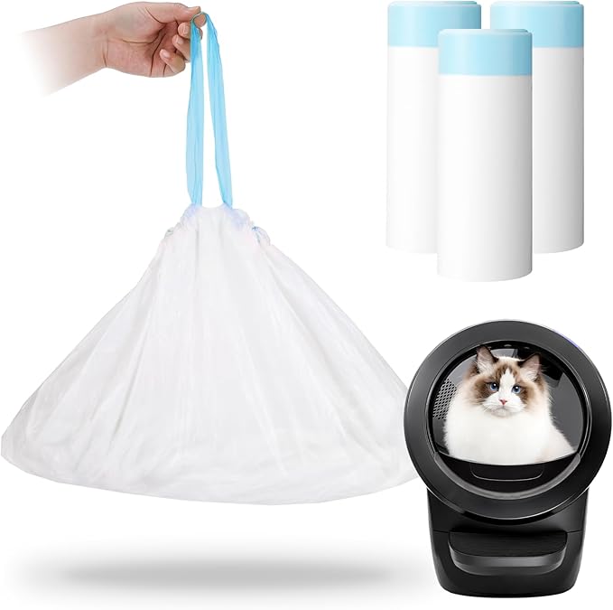 60 Count Self-Cleaning Cat Litter Box Liners Bag Compatible with Litter-Robot 3/4, Heavy Duty Thick Drawstring Replacement Cat Litter Bags for Litter-Robot 3/4 Self Cleaning Litter Box Bags 25 * 15"