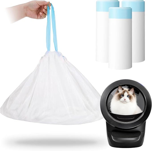 60 Count Self-Cleaning Cat Litter Box Liners Bag Compatible with Litter-Robot 3/4, Heavy Duty Thick Drawstring Replacement Cat Litter Bags for Litter-Robot 3/4 Self Cleaning Litter Box Bags 25 * 15"