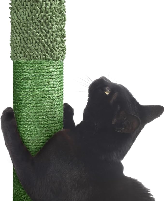 Yaheetech Cactus Cat Tree, 54.5in Tower w/Ramp, Animal-Ear Shaped Perch, Scratching Posts, Platform & Hanging Ball, Multi-Level Condo for Indoor Kittens, Green/Brown