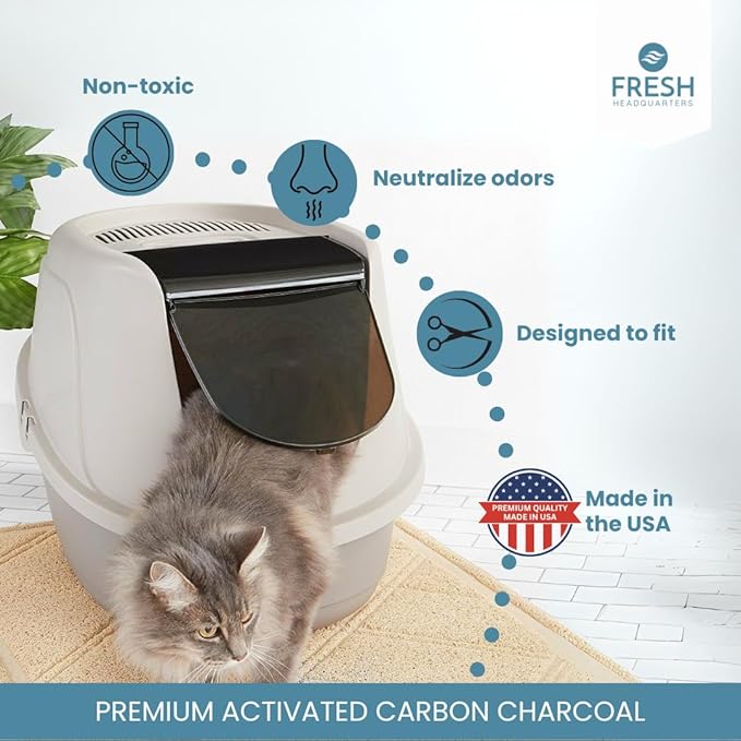 6-Pack Activated Carbon Cat Litter Box Filter Replacement - Premium 3.15" x 6.69" Activated Charcoal Filter - Compatible with AmazonBasics Hooded Covered Cat Litter Box, Made in USA