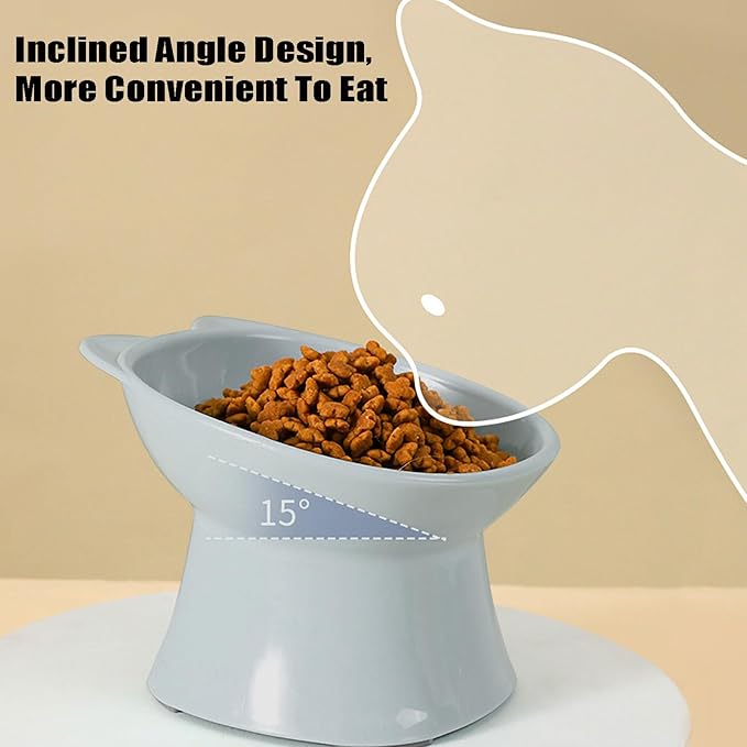 GKYZBB Elevated Cat Bowls, 15° Tilted Raised Cat Food Bowl Anti-Vomiting,Dog Kitten Food Dishes Pet for Cats and Small Dogs (Blue)