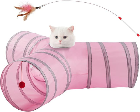Cat Tunnels for Indoor Cats 3 Way Play Toy Kitty Tunnel Peek Hole Toy with Ball for Cat Tube Fun for Rabbits Kittens and Dogs