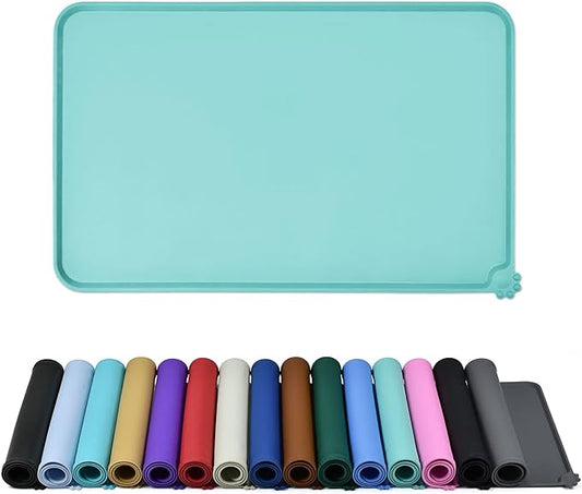 Waterproof Pet Feeding Mat with High Raised Edges, Heavier and Thicker Placemats for Cat Dog Water Bowl with BPA Free, Dogs Cats Food Mats for Messy Drinkers to Prevent Spill and Protect Floors