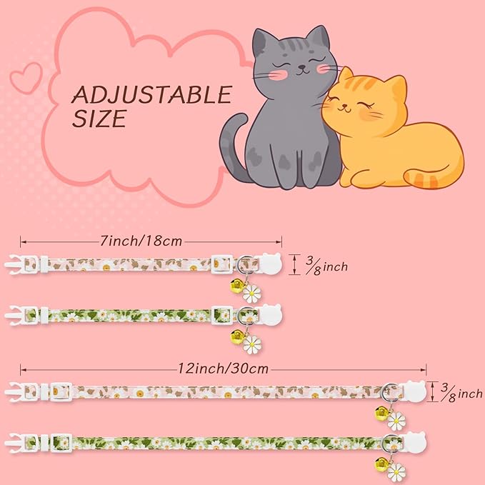 4 Pack Cotton Breakaway Cat Collar with Bell & Flowers Pendant,Cute Pet Kitten Collar for Girl Boy Cats,Pet Supplies,Stuff,Accessories,Gifts