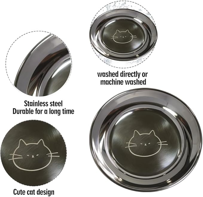 Stainless Steel Cat Bowls Food Dishes for Indoor Cats Cats Shallow Whisker Friendly 6.4Inches Cat Food Water Dishes Bowls Whisker Fatigue Relief Dishwasher Safe 2Pcs