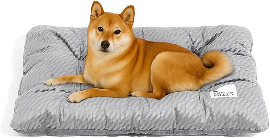 FUNNY FUZZY Dog Bed Crate Pad Mat, Washable Reversible Pet Floor Mats,Fluffy Kennel Pad for Large Sized Dog,Indoor Cats,Sleeping Mattress, 35.4" × 22.8", Light Grey