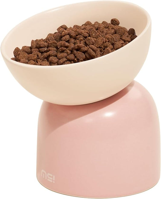 MS!MAKE SURE Cat Bowls, Ceramic Elevated Tilted Cat Bowls, Food and Water Bowls, Whisker Stress Free, 15°Tilted Backflow Prevention, Lead & Cadmium Free, 5.5" Wide, 270ML (9 oz), Blue