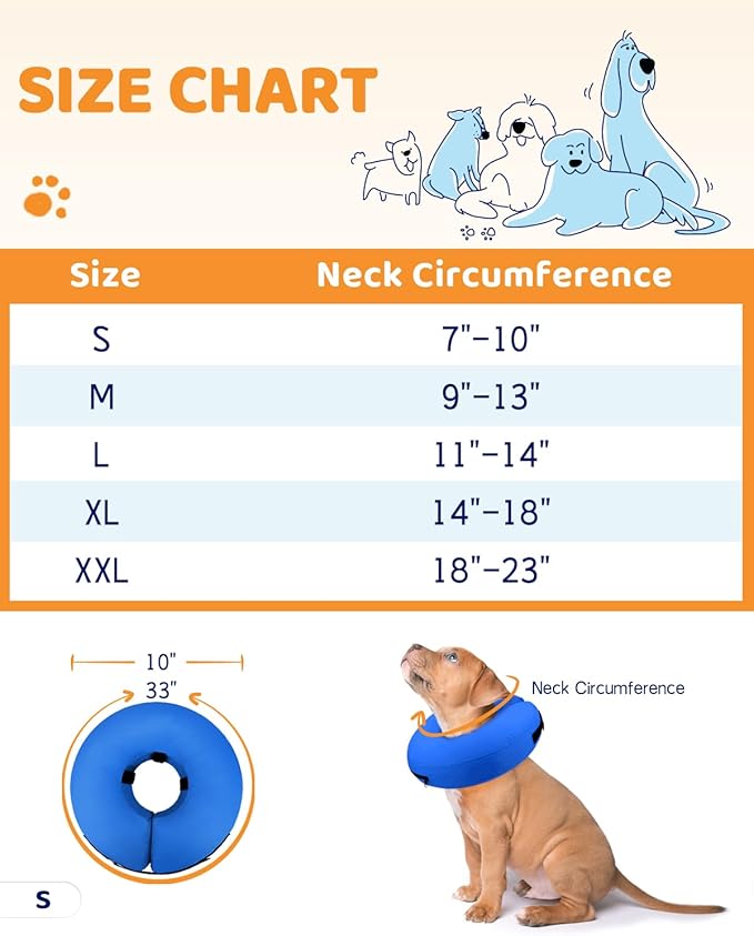 Supet Inflatable Dog Cone Collar Alternative After Surgery, Doggie Neck Donut Collar Recovery ECollar for Post Surgery, Soft Dog Cone for Small Medium Puppies Cats