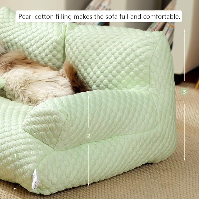 Pets Cute Couch,Cool Fabric Cat Sofa,Cat Beds for Indoor with Armrest,Pet Sofa Multiple (Green, Large)