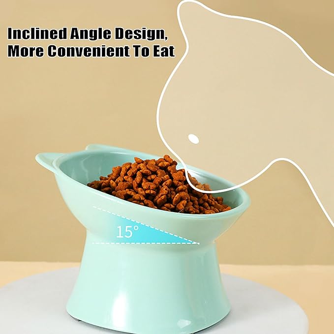 GKYZBB Elevated Cat Bowls, 15° Tilted Raised Cat Food Bowl Anti-Vomiting,Dog Kitten Food Dishes Pet for Cats and Small Dogs (Green)