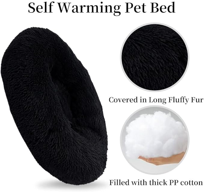 Cat Beds for Indoor Cats - Cat Bed Washable 20/24 inches, Dog Beds for Small Medium Dogs, Anti Anxiety Round Fluffy Plush Faux Fur Cat Bed, Thick Bottom (Dark, Medium)