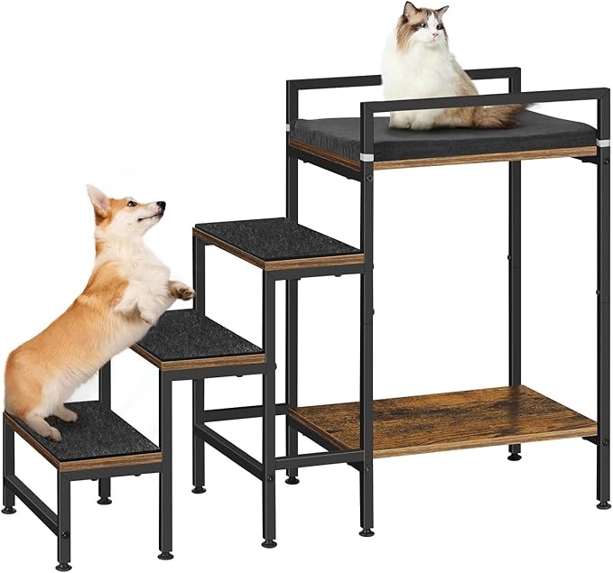 Dog Window Perch Dog Steps for High Beds and Couch, 22''H Non-Slip Stairs for Small Medium Cats, 4 Steps Pet Bunk Bed with Stair, Sturdy Frame