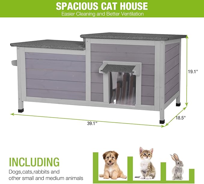 Gutinneen Cat House for Outdoor Cats Feral Kitty Shelter 100% Waterproof for Winter Cat Home with Large Opening Roof,Without Insulation Liner