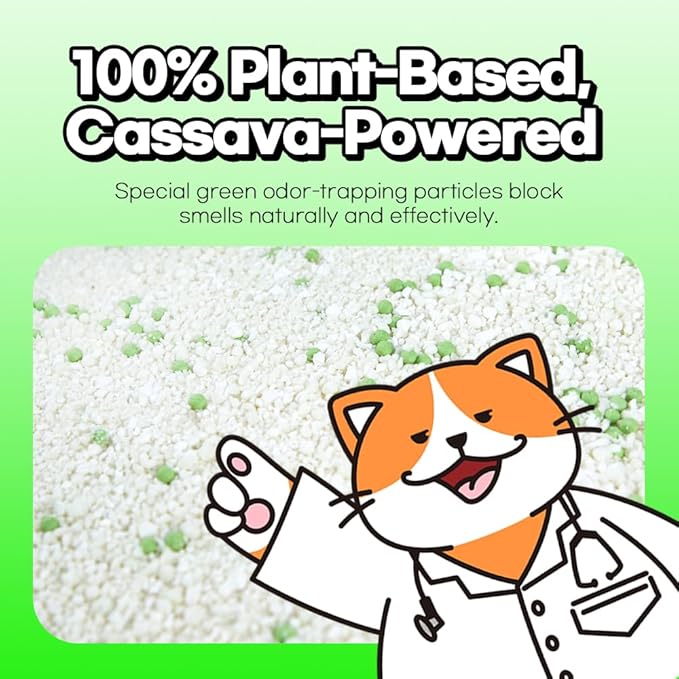 I'm Gonna Pee,DOOBIT Cassava Cat Litter,100% Natural Eco-Friendly,Mixable with Clay and Various Cat Litter,Save Usage,Spherical, Non-Stick Super Clumping, No Odor,No Dust,No Mess(5.7lb x 4pack)