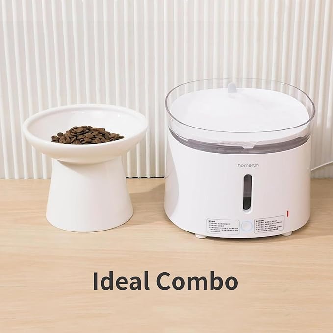 Extra Wide Elevated Ceramic Cat Bowl, 6.2" Shallow Dish for Whisker Fatigue Relief, 5" Height for Easy Feeding, Durable Raised Cat Food Bowls, Pack of 2, White