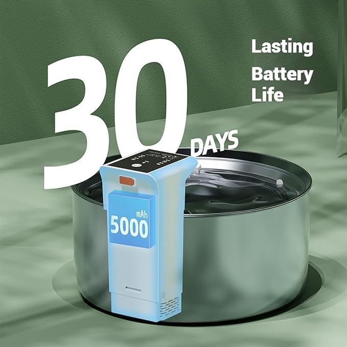 Flowzy Water Fountain, Flowzy Dog Water Fountain, 7L/1.8 Gal Stainless Steel Pet Water Fountain with Motion Sensor,Wireless Ultra-Quiet,3 Modes&5000mAH,Multi-Filtered with 8 Filters (+8 Filter, 1)