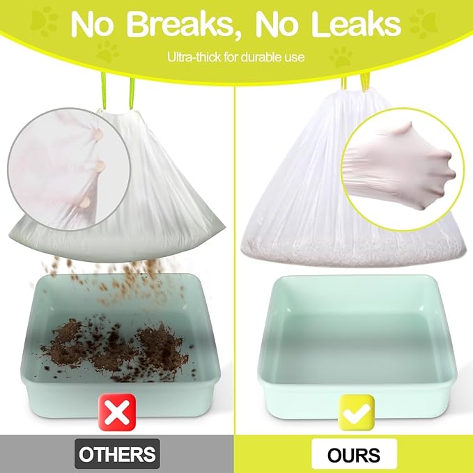 48 PACK Jumbo Cat Litter Box Liners, Tear Resistant Heavy Duty Cat Litter Bags with Drawstring, Pre-Separated for Easy Access, Easy Cleanup