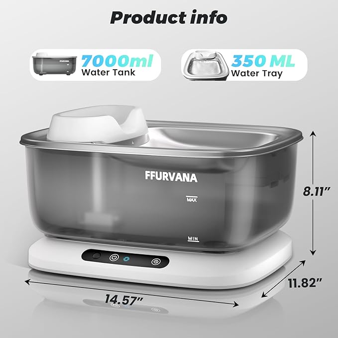 Pet Water Fountain, for Large Dogs, 68 Days Battery Life, 7L Smart Dog Drinking Fountain, Quiet Design, Dual Modes (Wireless & Wired), Food-Grade Stainless Steel for Multi-Pet Homes