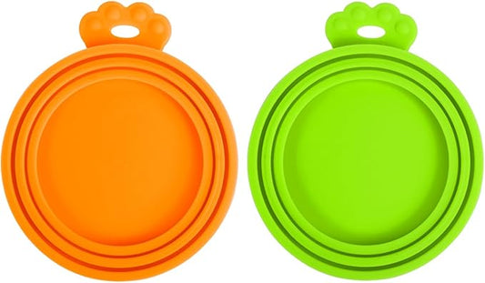 PetBonus 2 Pack Silicone Pet Can Cover Lids, Universal Size for Dog Cat Food, 1 fit 3 Standard Size Can Tops, BPA Free Dishwasher Safe (Orange, Green)
