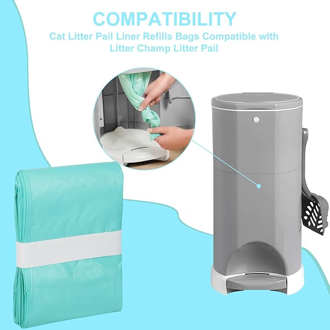 Cat Litter Pail Liner Refills Bags Compatible with Litter Champ Litter Pail, Green, Lightly Scented, 10 Pack