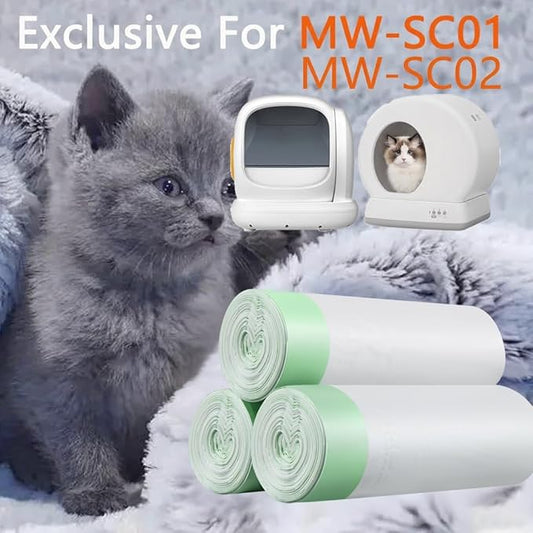 45 Count Self-Cleaning Cat Litter Box Liners Bag Fit For MW-SC01/MW-SC02/MW-LR01/MW-LB02, Drawstring Heavy Duty Cat Litter Receptacles Bags Compatible with Automatic Pet Litter Box-18" * 12"