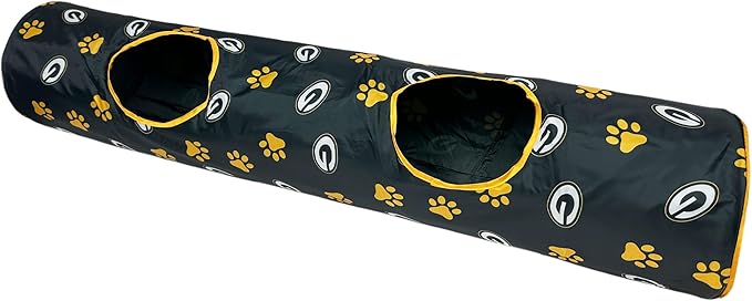 NFL Green Bay Packers Cat Tunnel Tube Toy with Plush Football Catnip and Feathers Collapsible Tunnel for Cats to Play, Peek and Hide, Sporty & Fun Cat Tunnel Toy with Team Logo All-Over Design!