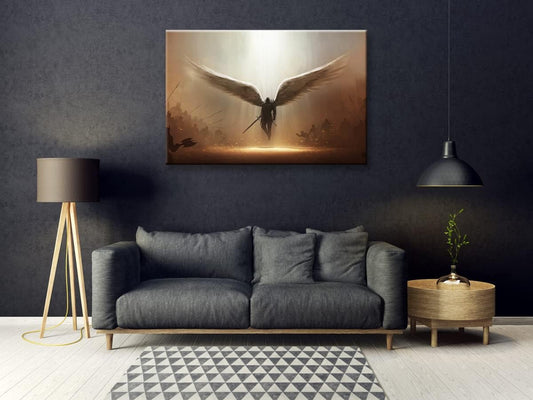 Fantasy Angel Stretched Canvas Wall Art for Living Room Bedroom Home Decoration,Abstract Anime Picture Print Painting Decor Artwork,Mysterious Wing Man Gallery Wrapped Gift,Inner Frame (32x48 Inches)
