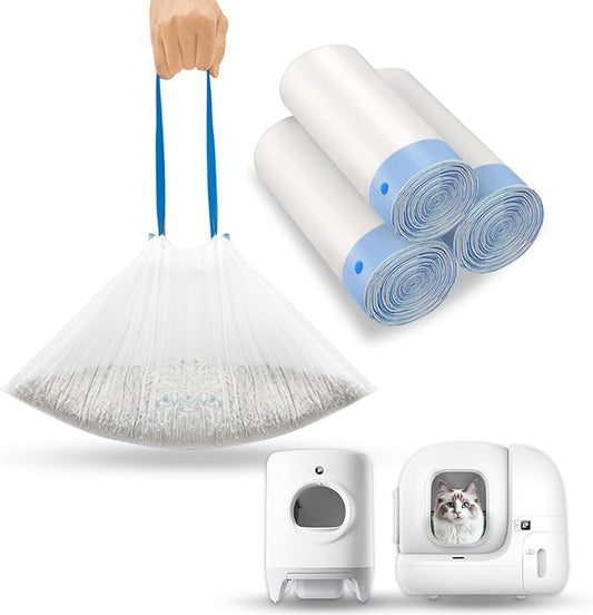 60 Count Drawstring Cat Litter Box Liners Compatible with PETKIT Pura Max2/Max/X,Extra Thick Cat Litter Bags,Tear-Resistant Waste Bags for Automatic Litter Box,Heavy Duty,Leak-Proof