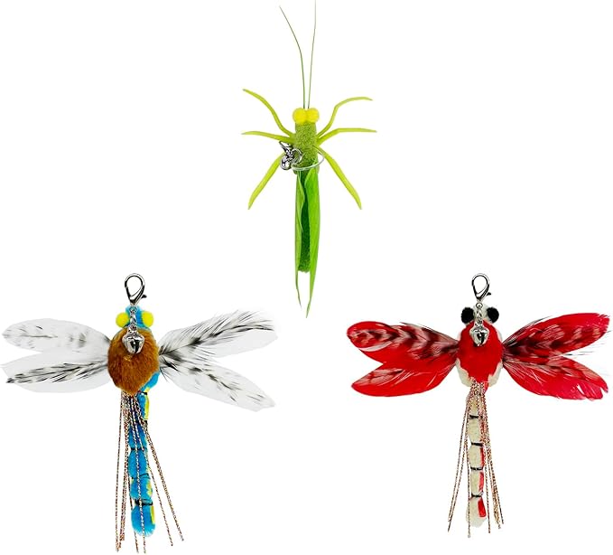 TTcat Cat Feather Wand Toys,Retractable Wand Toy with 3 Simulation Insects Refills, Transparent Carbon Wire,Interactive Cat Toy Kitten Toy for Indoor Cats to Play Chase Exercis