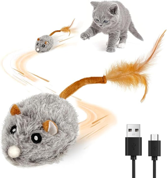 USB Rechargeable Electric Mouse Cat Toy with Squeaky Sound, Interactive Toys for Indoor Cats, Automatic Mice Kitty Toys with Realistic Chirping, Fun Exercise Hunting Plaything for Pets