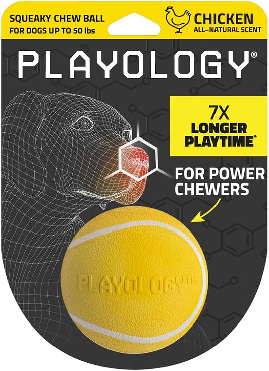 Playology Dog Toys | Squeaky Chew Ball - Squeaky and Bouncy Durable Floating Fetch Ball for Dogs | Medium Peanut Butter Scented Toy - Easy to Clean and Made from Non Toxic Materials