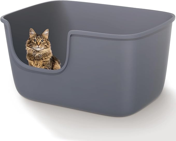 Vealind Large High Sided Cat Litter Box for Indoor Cats 22.2"×14.9"×12" Tall Litter Boxes with High Back Deep Wall XL Kitty Litter Boxes (Grey)