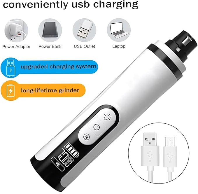 Upgrade Heusom Groom Pro Nail Grinder Cordless with LED Light & 3 Speeds, Dog Cat Nail Trimmer 2000mAh Long-Lasting Battery for Thick Nails for Dogs and Cats (1 Pc+2 Heads)
