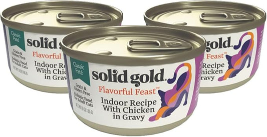 Solid Gold Wet Food Pate Flavorful Feast - 3 Count Sample Pack - Canned Cat Food Made with Real Chicken - Grain Free for Sensitive Stomach & Healthy Living