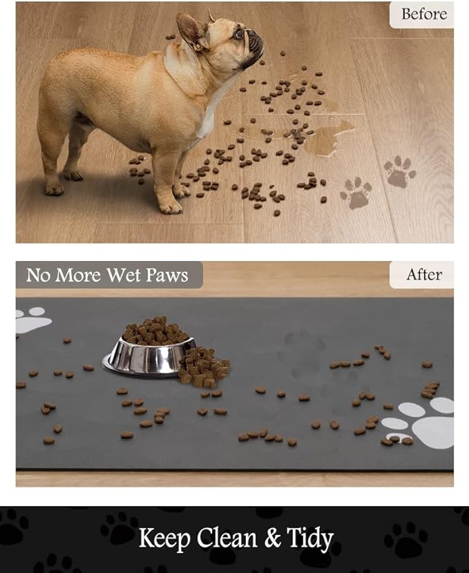 Pet Feeding Mat-Absorbent Dog Mat for Food and Water Bowl-No Stains Quick Dry Water Dispenser Mat-Dog Accessories Pet Supplies-Bowl for Messy Drinkers（Darkgrey,23"x34"