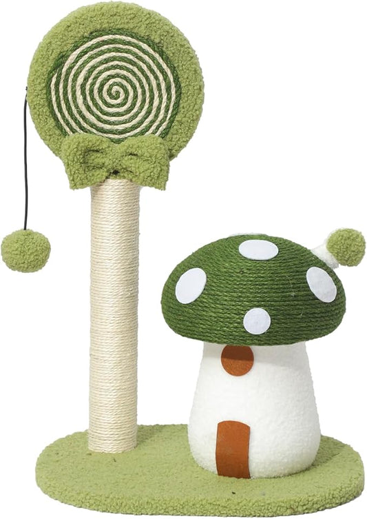 Doggie&Kittie Cat Scratching Post Cute Kitten Scratching Board Kitty Toys Mushroom Lollipop Cat Scratcher Furniture Cat Climber Climbing Tower for Indoor Cats Sisal Material (Green)