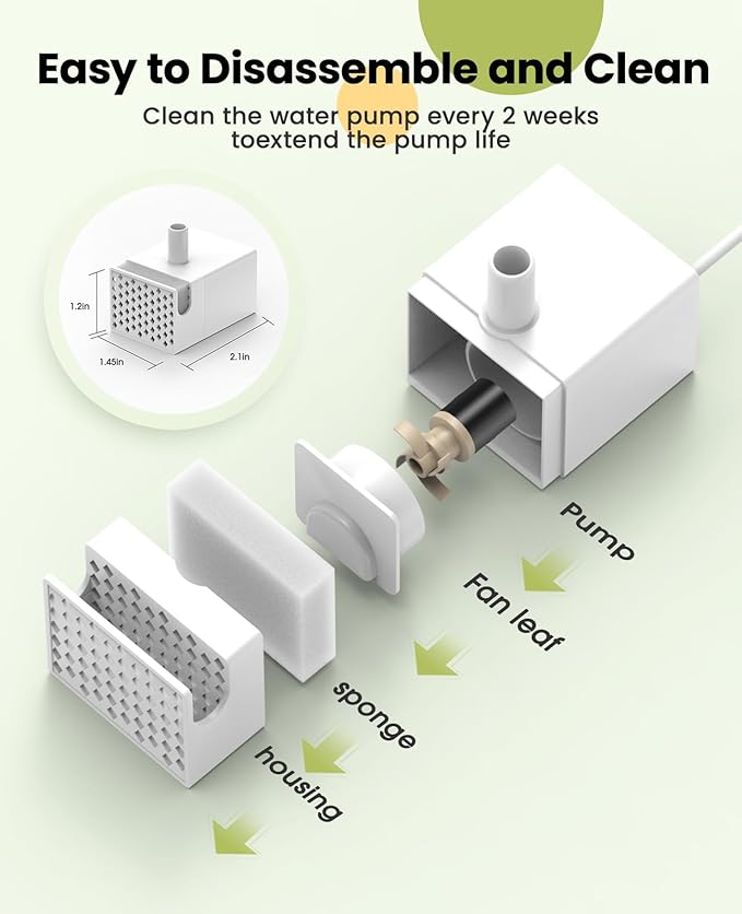 oneisall Replacement Pump for PWF-002-B, Replacement Pump for Dog Water Fountain With Light, Water Fountain for Cats Inside Ultra Quiet Water Pump with 4.9 ft Power Cable