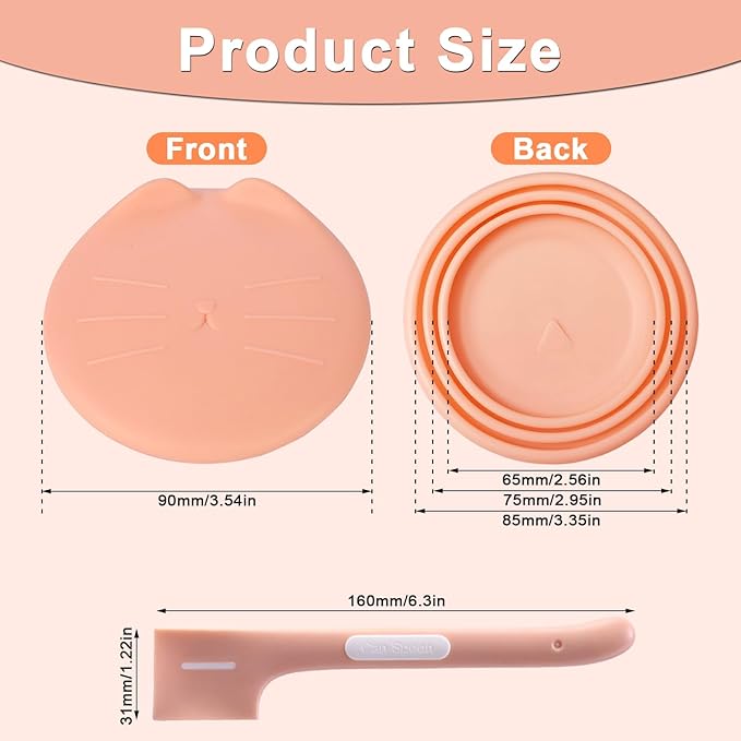 6 Pcs Pet Food Can Supplies Set, 3 Pcs Silicone Dog Cat Food Can Covers Lids and 3 Pcs Cat Food Mix Spoons, Dishwasher Safe
