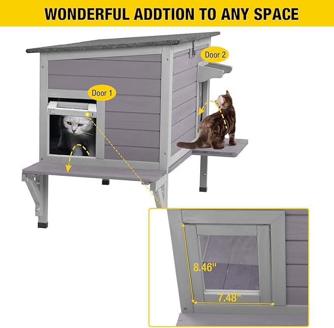 Aivituvin Cat House with Insulated Liner, Large Heated Feral Cats Shelter, Weatherproof Cat Condos for Outdoor Indoor Cats