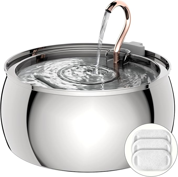 Tomxcute Cat Water Fountain - 4.0L/135oz Gooseneck Copper Faucet Design Cats Fountain for Drinking - Large Capacity Stainless Steel Cat Water Fountain - Comes with 3 Replacement Filters