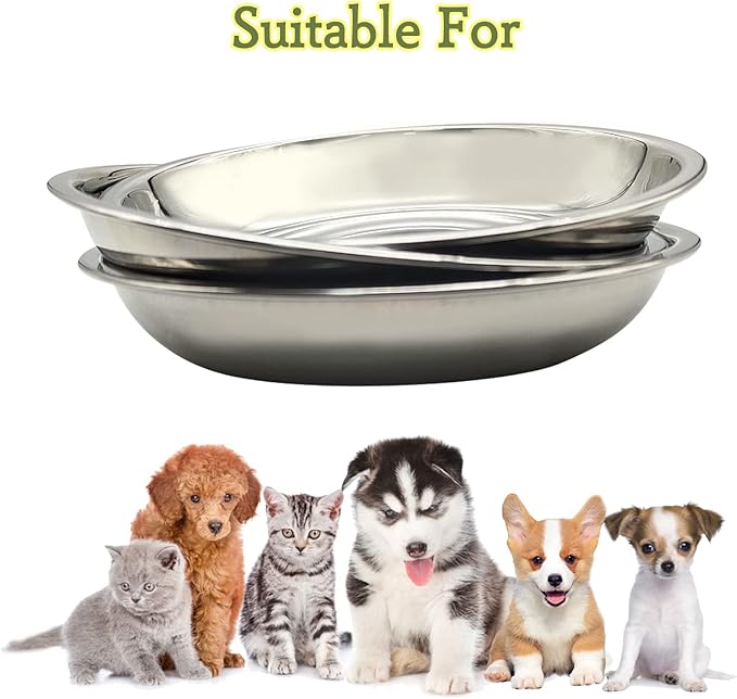 6 PCS Stainless Steel Cat Bowls, 5.5" Dia Shallow Cats Water Food Dish Replacement Whisker Fatigue Relief Plate Stackable Metal Pet Feeding Bowl Basic Bulk for Puppy Dogs Elevated Stand