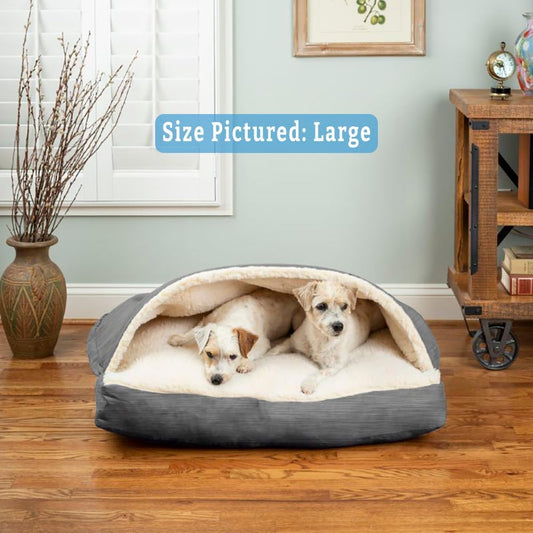 Snoozer Rectangle Cozy Cave Dog Bed - Indoor Dog Bed with Cover Cave, Covered Calming Burrow for Medium & Large Sized Pets with Blanket Attached, Enclosed, Washable - Large, Heather Gray