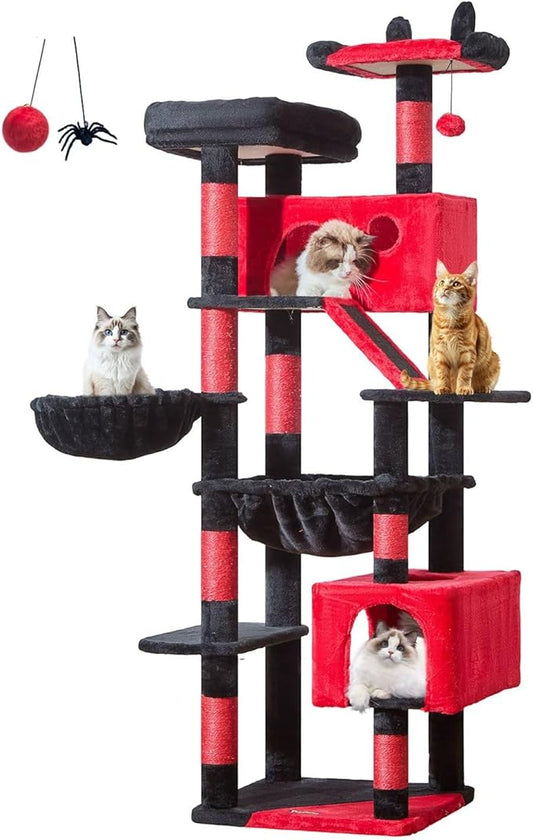 Taoqimiao Cat Tree 71-Inch, Cat Tower for Indoor Cats Large Adult, Multi-Level Large Cat Condo, 8 Sisal Scratching Posts, Metal Frame Cozy Hammock, Scratch Board, 2 Top Perches, Jelly Pink MS026LP