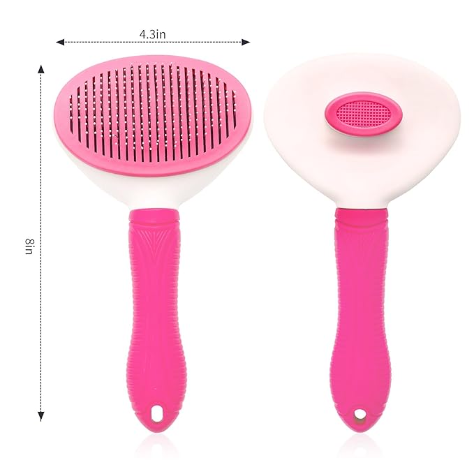 Self Cleaning Slicker Brush for Pet Grooming - Removes Loose Undercoat and Sheds, Suitable for Long and Short Hair Cats and Dogs, with Massaging Bristles (Pink)