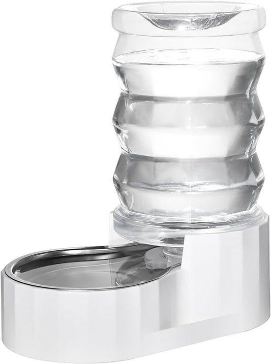 RIZZARI Automatic Gravity Pet Waterer: 7L White Stainless Steel Water Dispenser - 100% BPA-Free - Large Capacity Water Feeder for Cats and Small and Medium-Sized Dogs