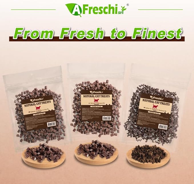 Afreschi Natural Cat Treats Turkey & Chicken & Mackerel W Shape 6 oz, All-Natural, High-Protein, Grain-Free, Healthy, Low-Fat, Easily Digestible