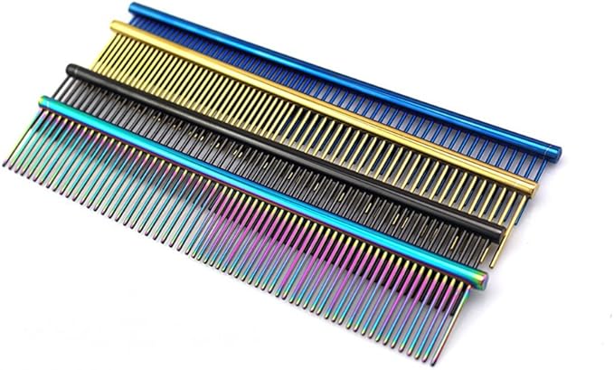 ZoCr Stainless Steel Pet Comb for Dogs Cats, Pet Grooming Comb with Different Spaced Rounded Teeth (Golden)